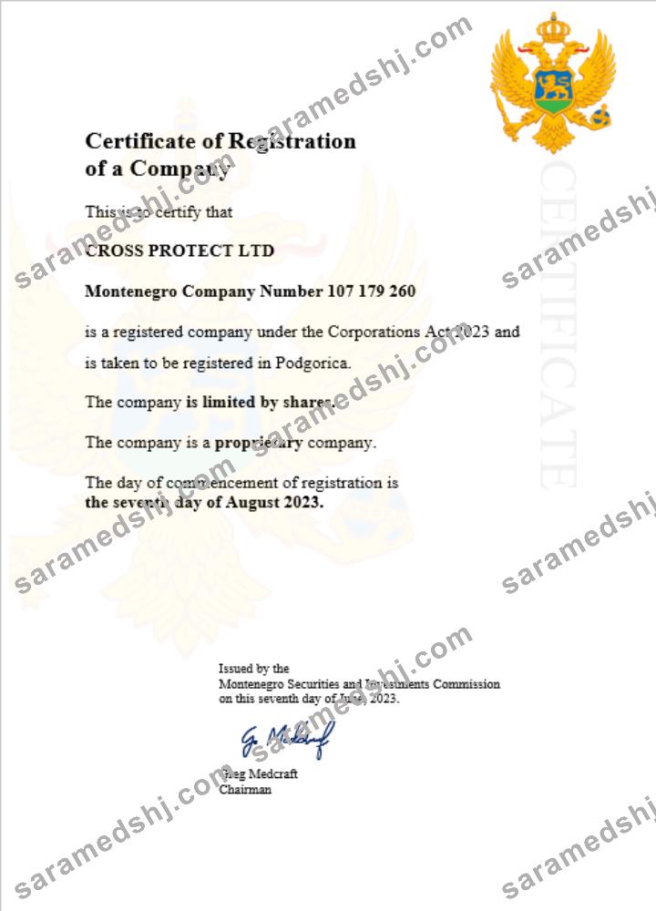 Montenegro company registration certificate Word and PDF template